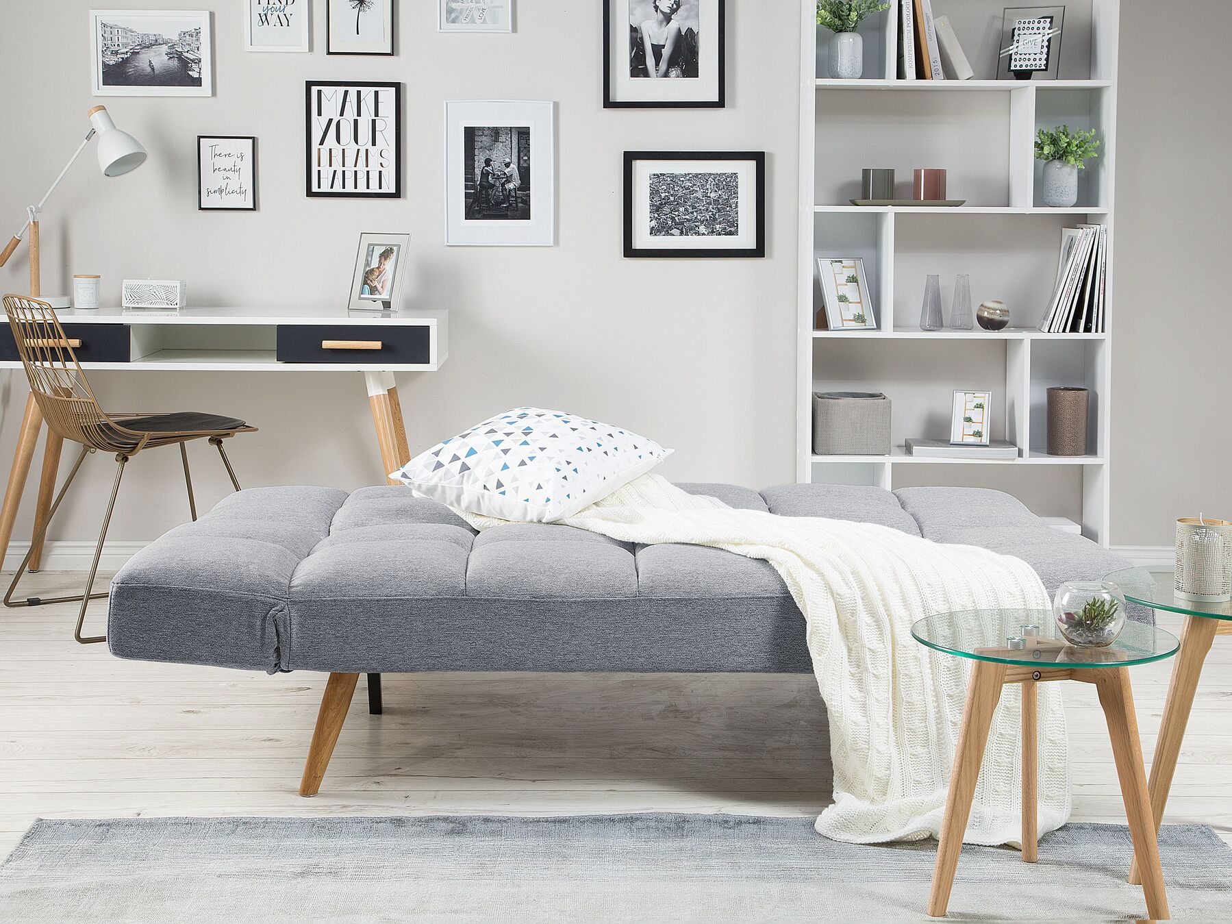 Sofa Bed INGARO Fabric Grey 2 Seater