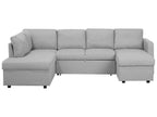 U-Shape Sofa Bed KARRABO Fabric Light Grey with Storage 4 Seater