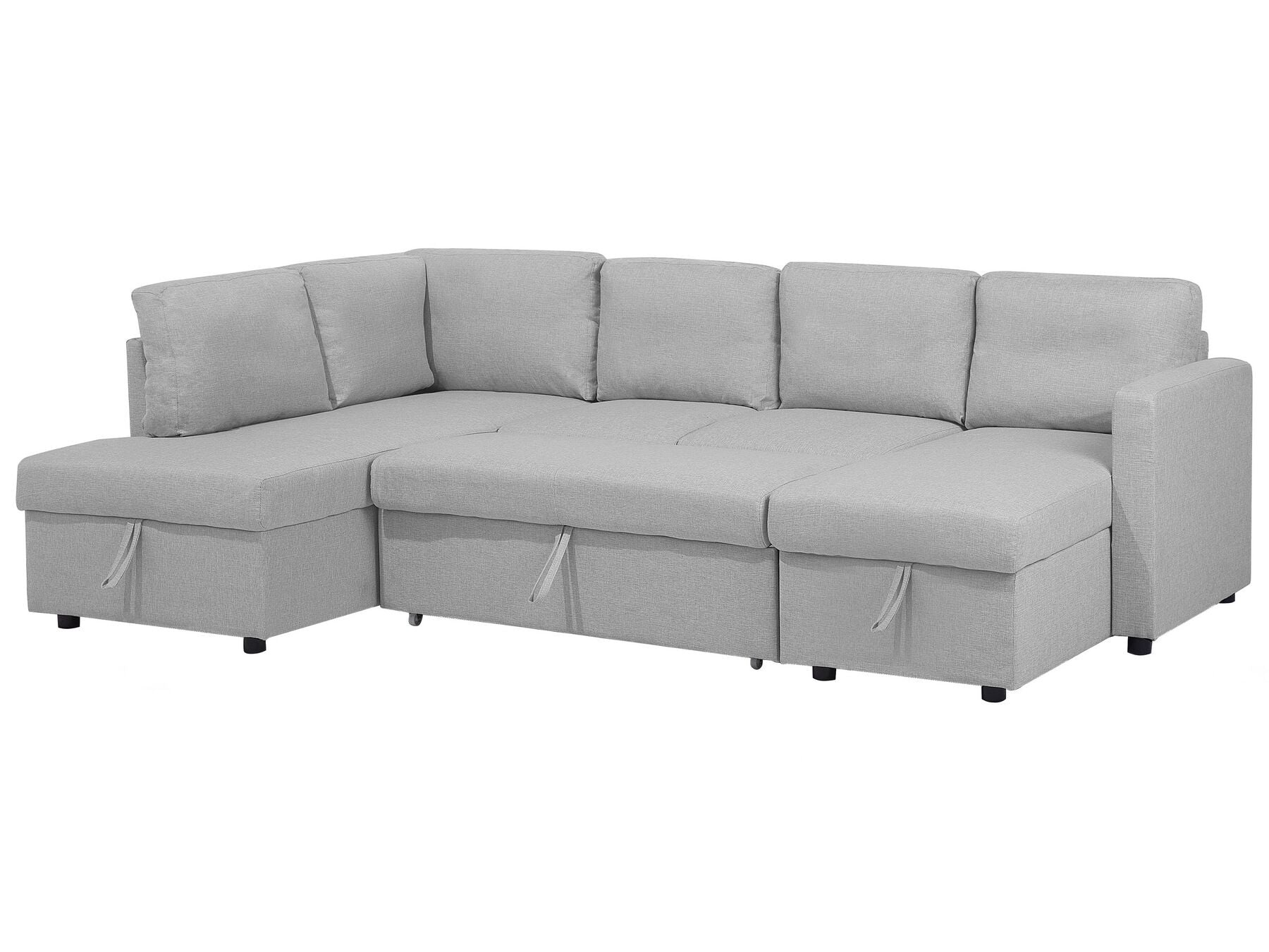 U-Shape Sofa Bed KARRABO Fabric Light Grey with Storage 4 Seater