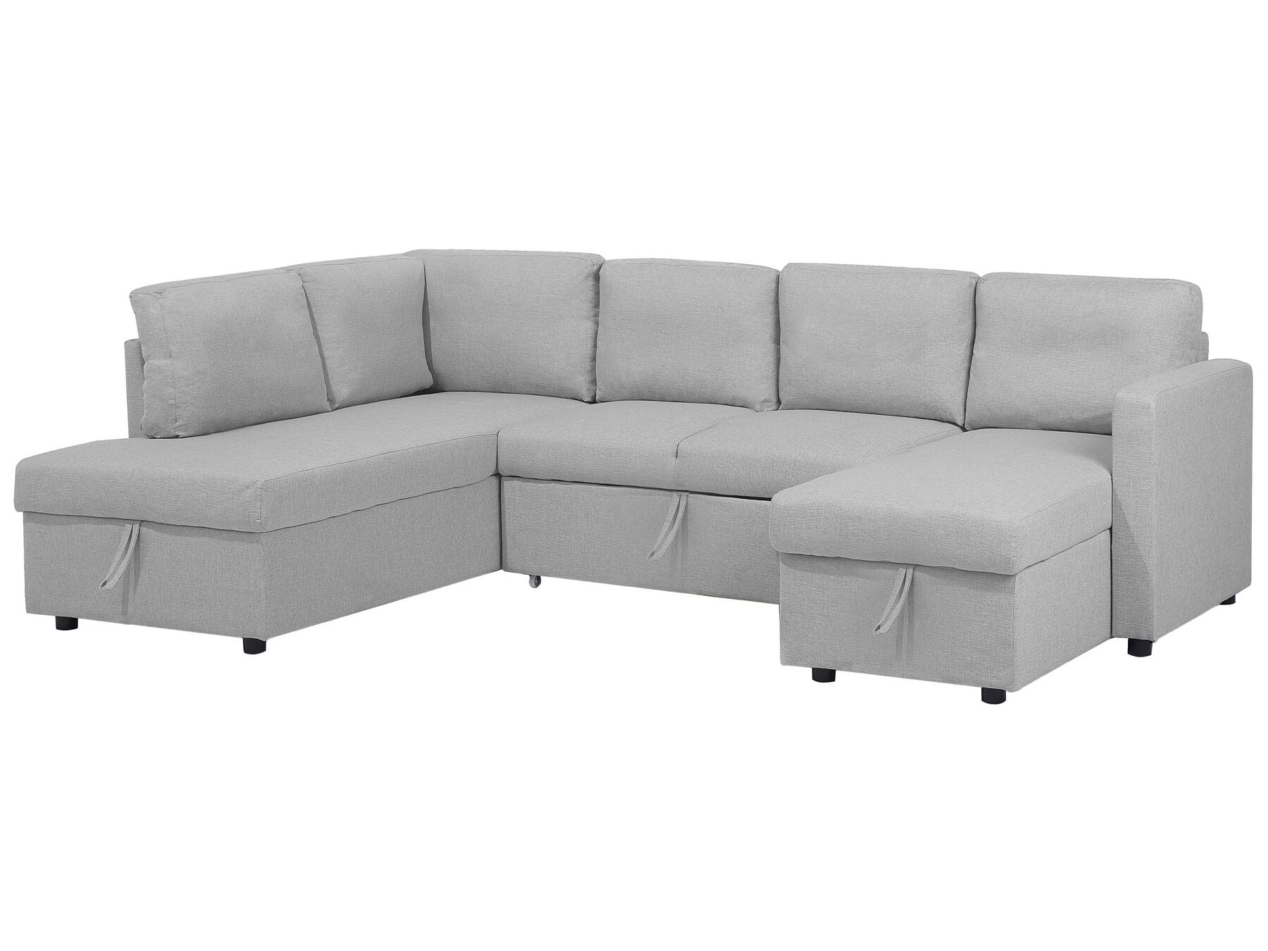 U-Shape Sofa Bed KARRABO Fabric Light Grey with Storage 4 Seater