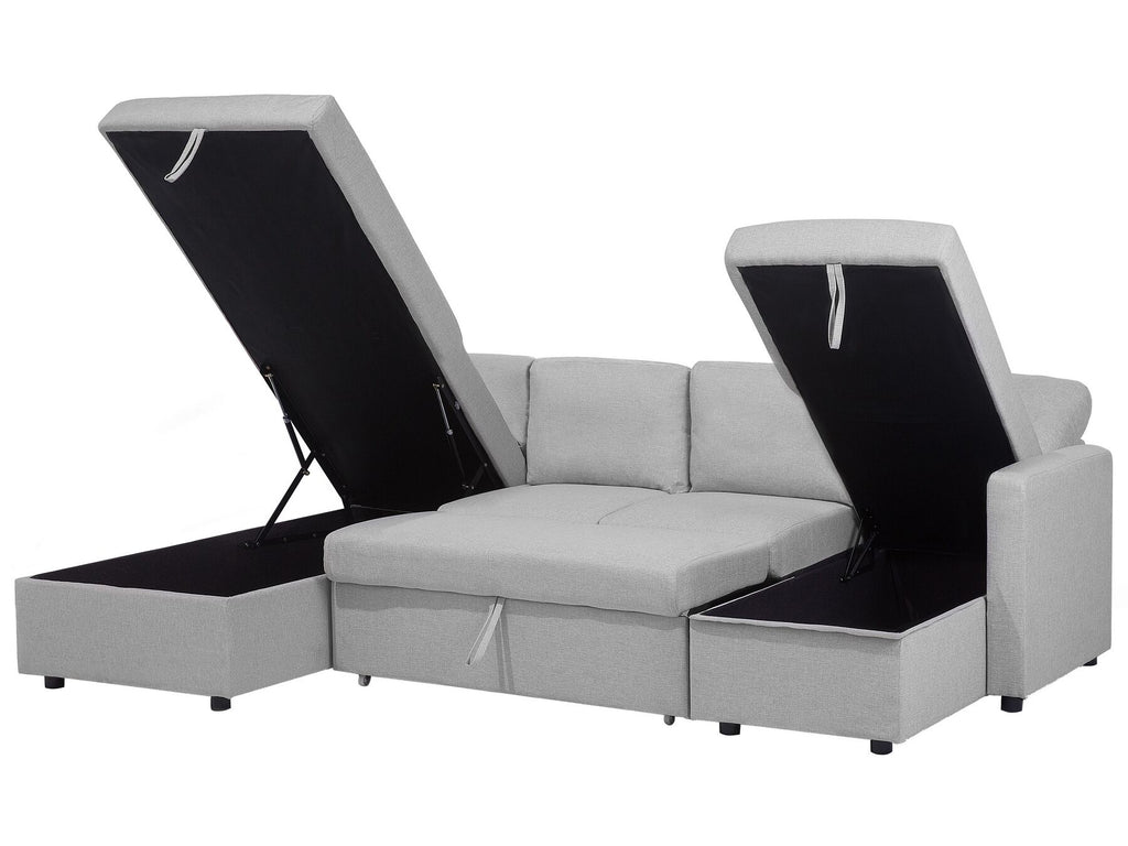 U-Shape Sofa Bed KARRABO Fabric Light Grey with Storage 4 Seater