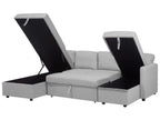 U-Shape Sofa Bed KARRABO Fabric Light Grey with Storage 4 Seater