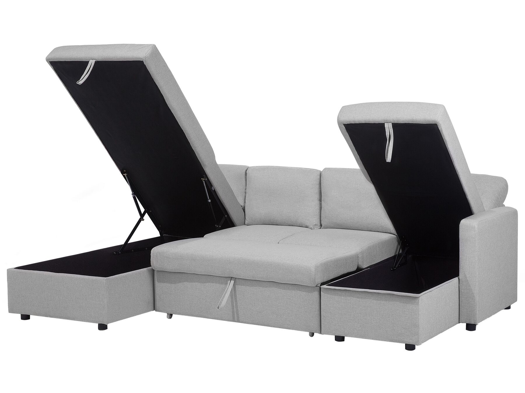 U-Shape Sofa Bed KARRABO Fabric Light Grey with Storage 4 Seater