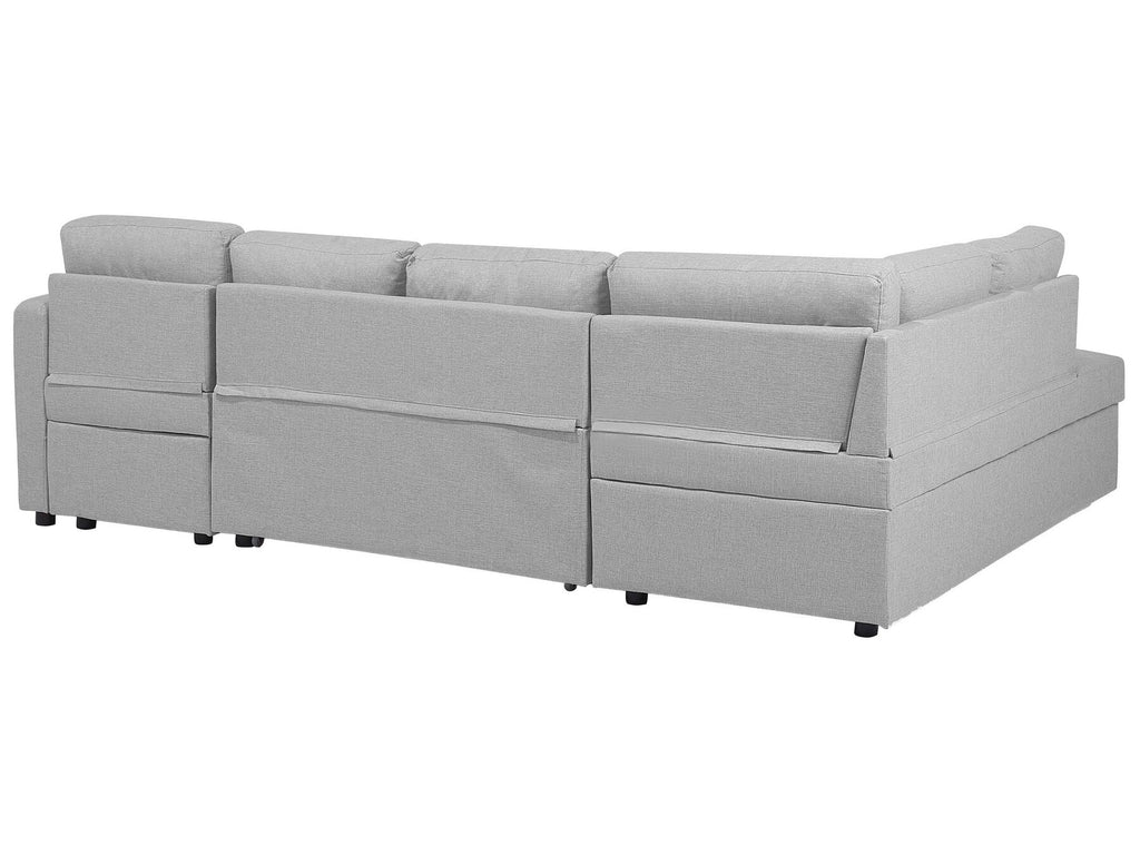 U-Shape Sofa Bed KARRABO Fabric Light Grey with Storage 4 Seater