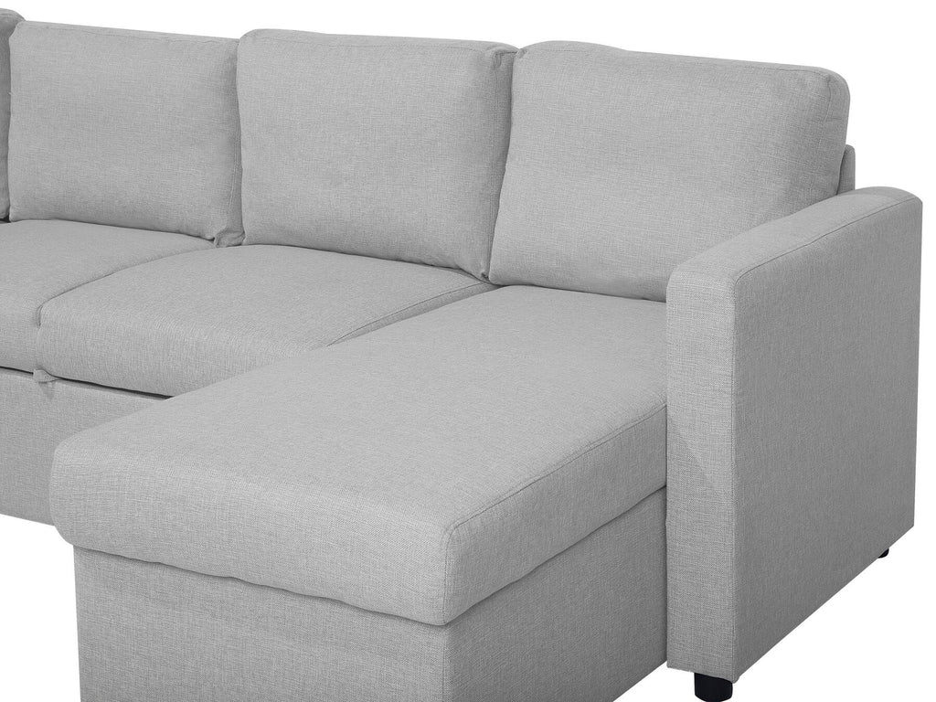U-Shape Sofa Bed KARRABO Fabric Light Grey with Storage 4 Seater