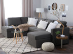 U-Shape Sofa Bed KARRABO Fabric Dark Grey with Storage 5 Seater