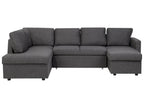 U-Shape Sofa Bed KARRABO Fabric Dark Grey with Storage 5 Seater