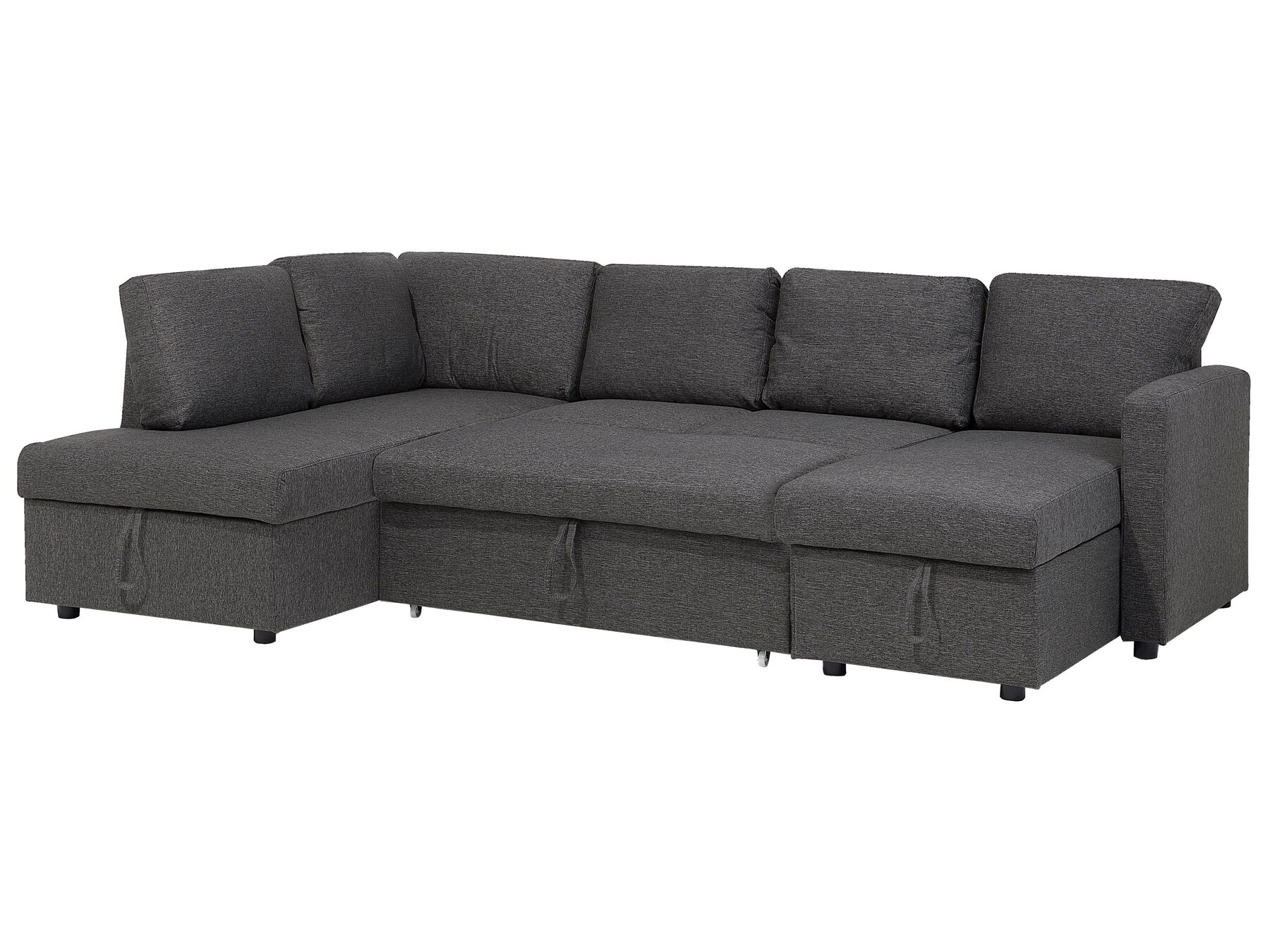 U-Shape Sofa Bed KARRABO Fabric Dark Grey with Storage 5 Seater