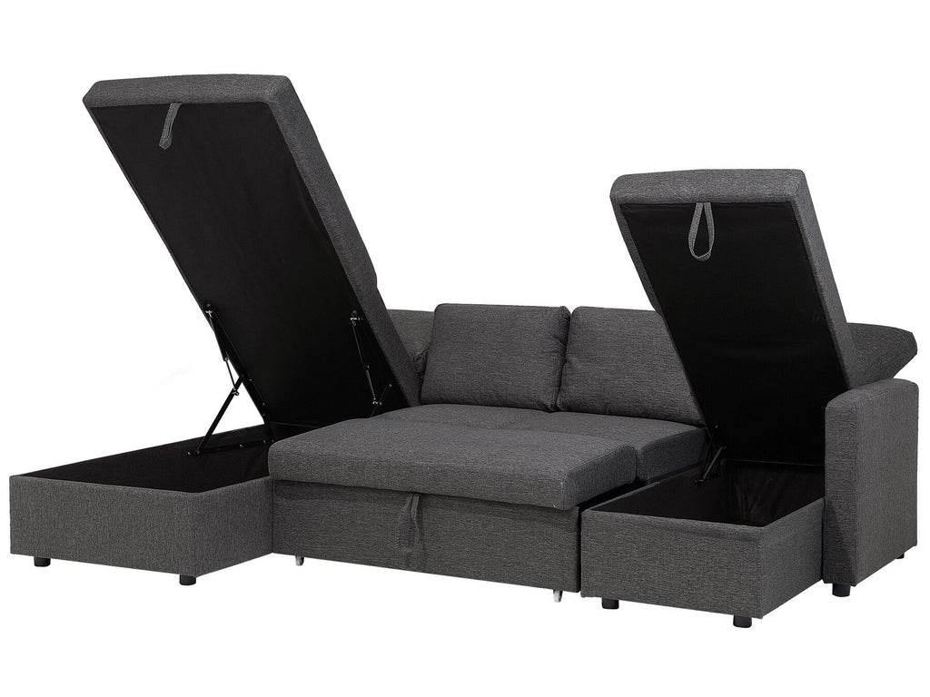 U-Shape Sofa Bed KARRABO Fabric Dark Grey with Storage 5 Seater