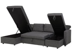 U-Shape Sofa Bed KARRABO Fabric Dark Grey with Storage 5 Seater