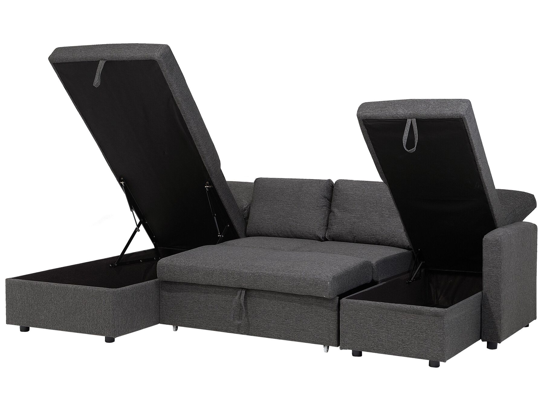 U-Shape Sofa Bed KARRABO Fabric Dark Grey with Storage 5 Seater