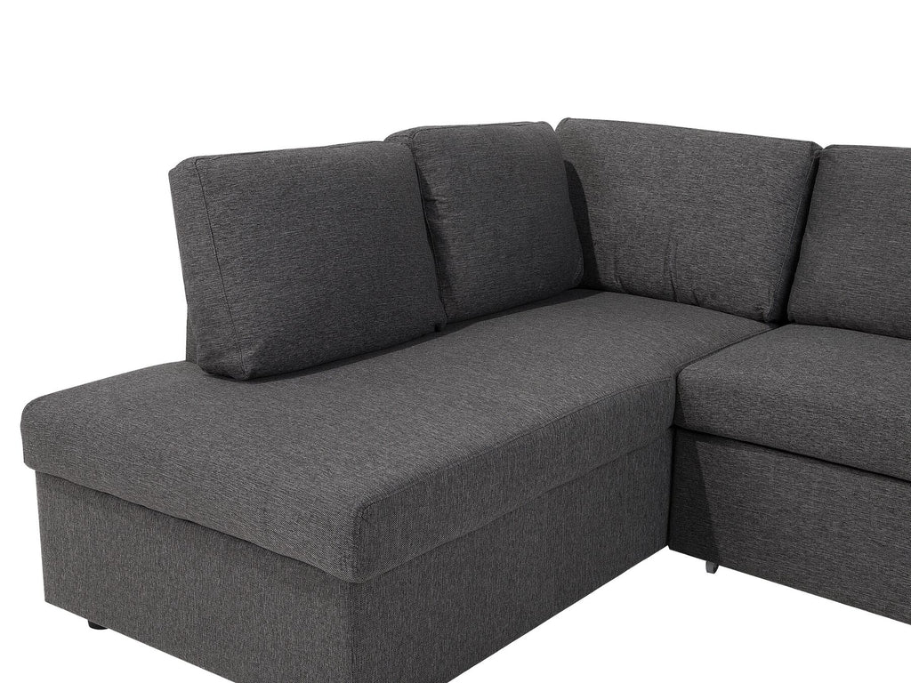 U-Shape Sofa Bed KARRABO Fabric Dark Grey with Storage 5 Seater
