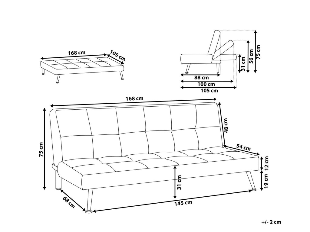 Sofa Bed HASLE Fabric Sand Beige 3 Seater
