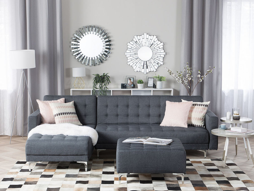 Modular Corner Sofa Bed ABERDEEN Fabric Dark Grey 4 Seater Right Hand