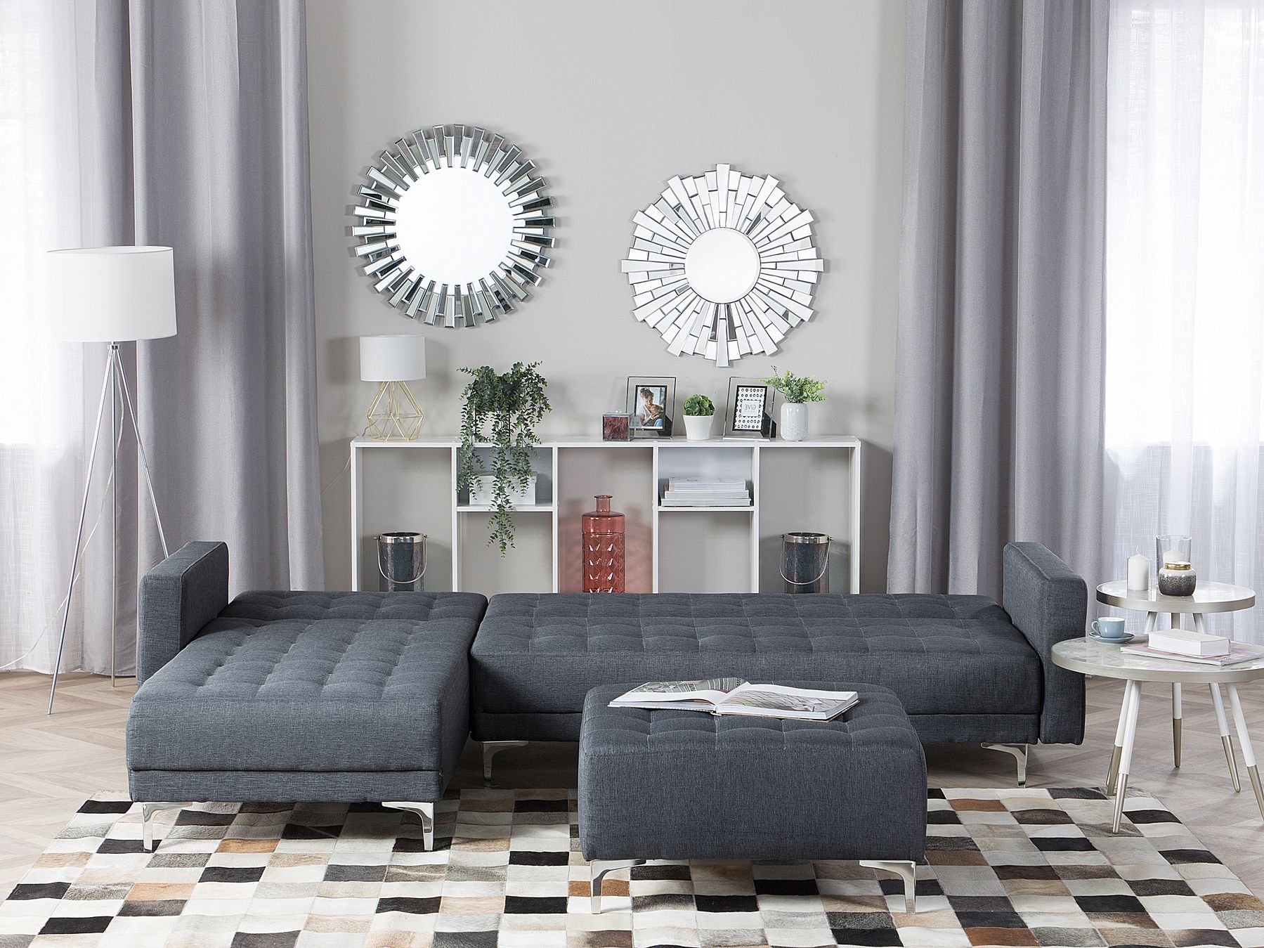 Modular Corner Sofa Bed ABERDEEN Fabric Dark Grey 4 Seater Right Hand