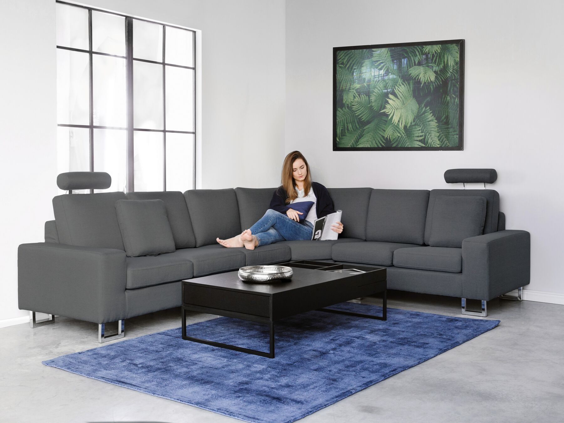 Corner Sofa STOCKHOLM Fabric Dark Grey 6 Seater Left Hand