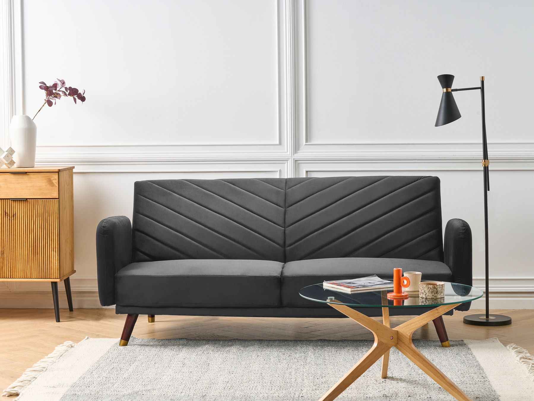 Sofa Bed SENJA Velvet Black 3 Seater