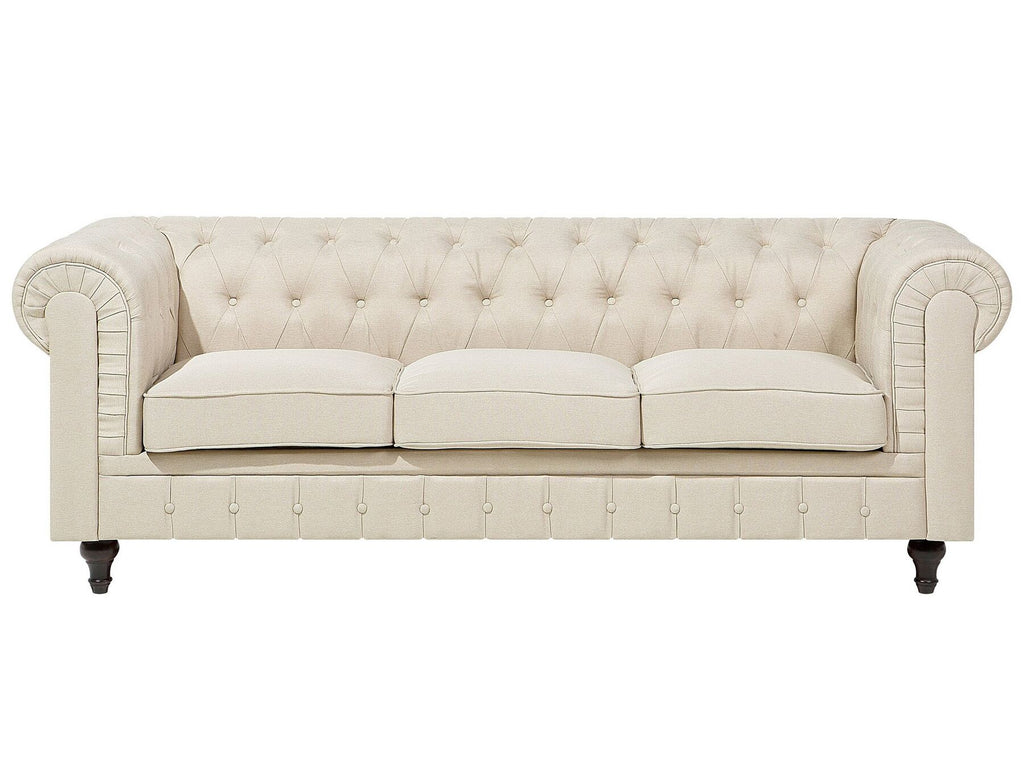 3 Seater Fabric Sofa Beige CHESTERFIELD