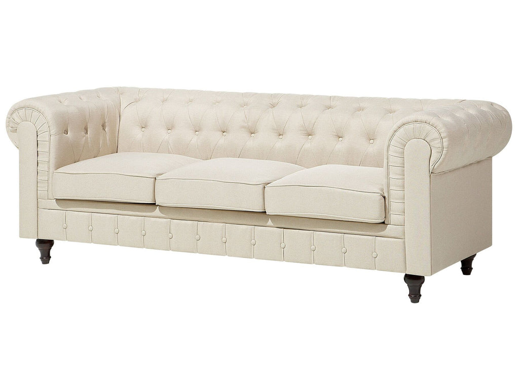 3 Seater Fabric Sofa Beige CHESTERFIELD