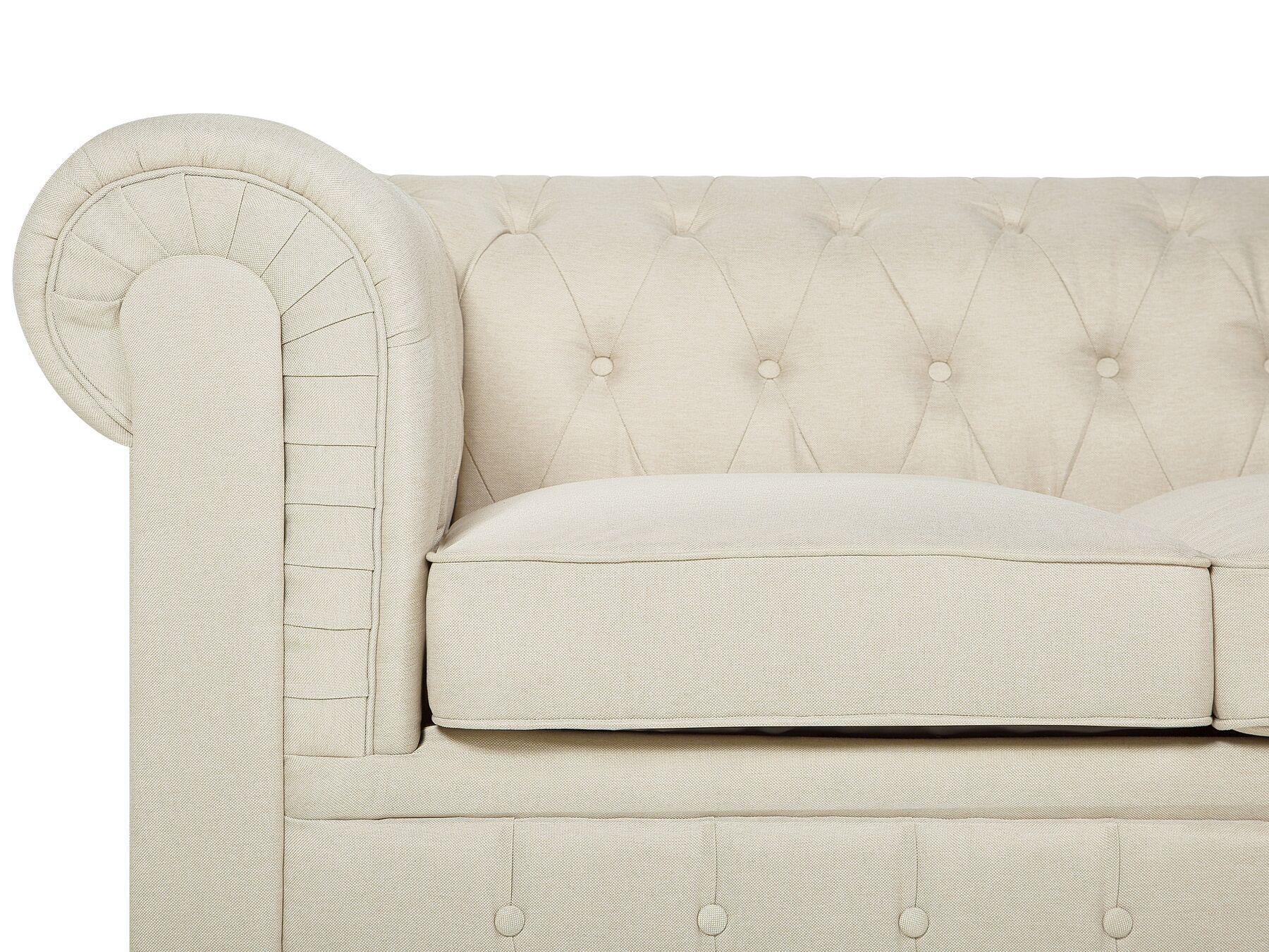 3 Seater Fabric Sofa Beige CHESTERFIELD