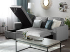 Corner Sofa Bed NESNA Fabric Light Grey with Storage 3 Seater Right Hand