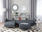 Modular Corner Sofa Bed ABERDEEN Fabric Dark Grey with Ottoman 4 Seater Right Hand