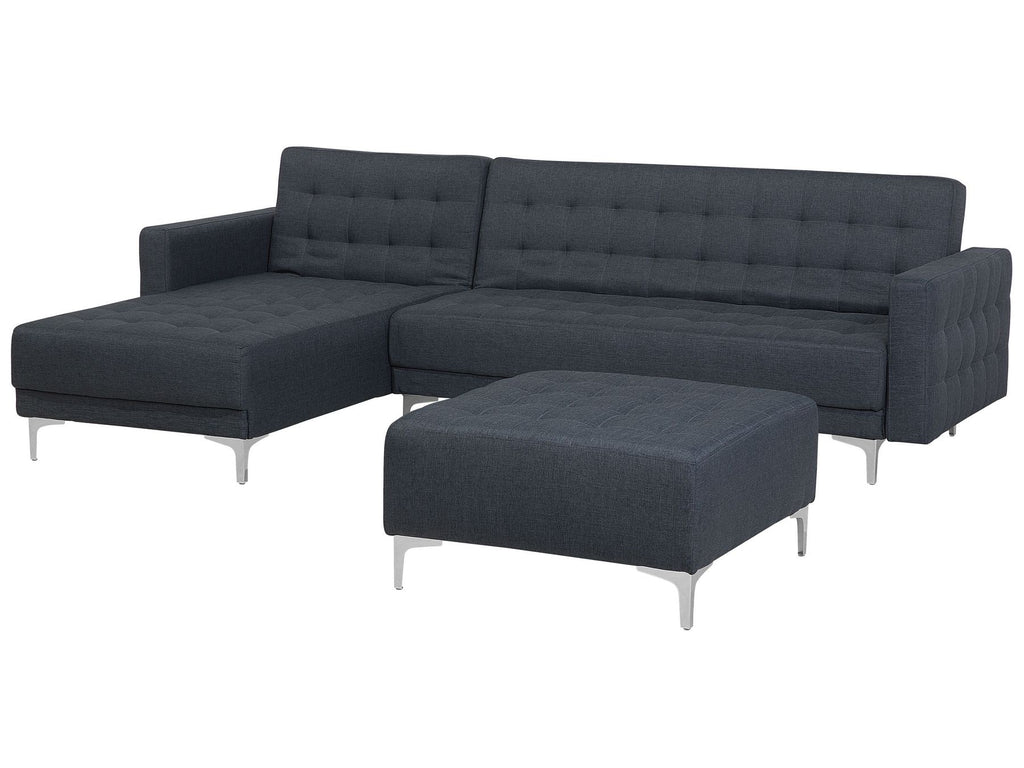 Modular Corner Sofa Bed ABERDEEN Fabric Dark Grey with Ottoman 4 Seater Right Hand