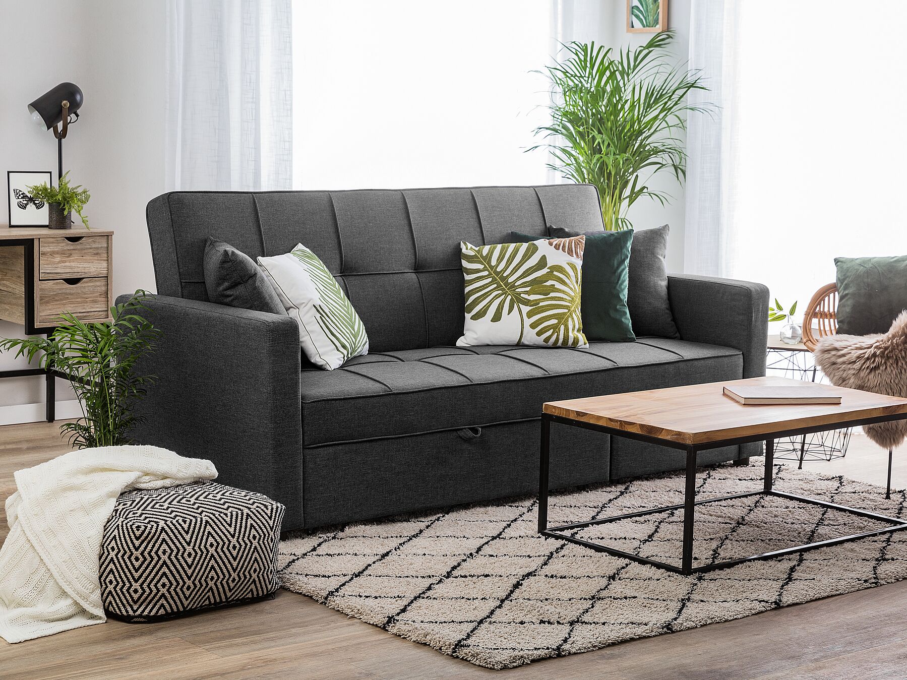 Sofa Bed GLOMMA Fabric Dark Grey 3 Seater