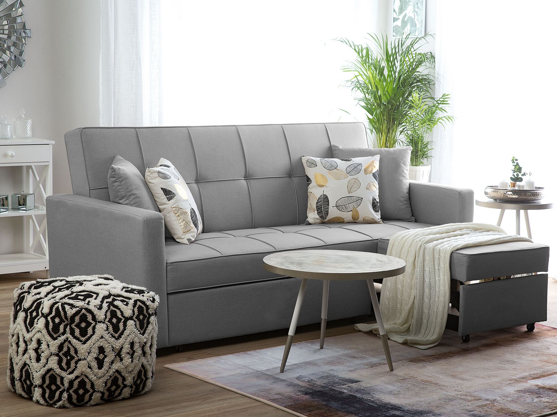 Sofa Bed GLOMMA Fabric Light Grey 3 Seater