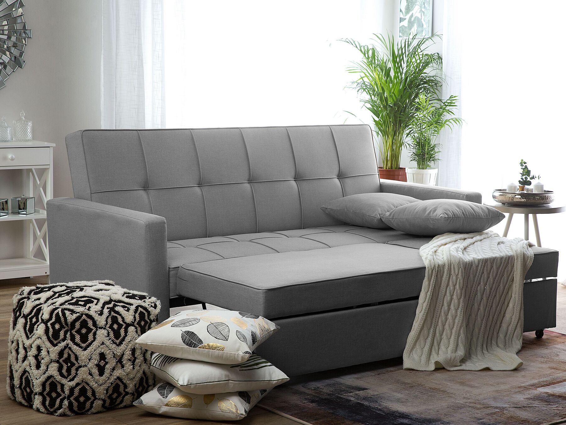 Sofa Bed GLOMMA Fabric Light Grey 3 Seater
