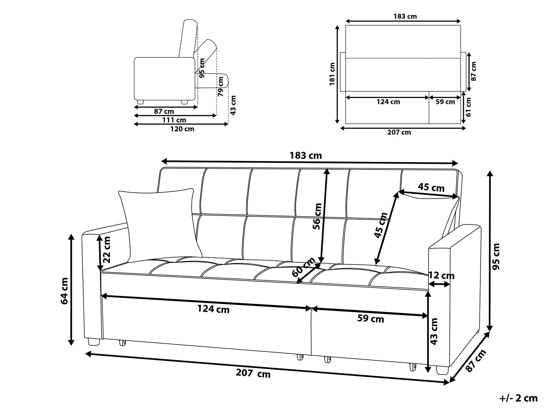 Sofa Bed GLOMMA Fabric Light Grey 3 Seater
