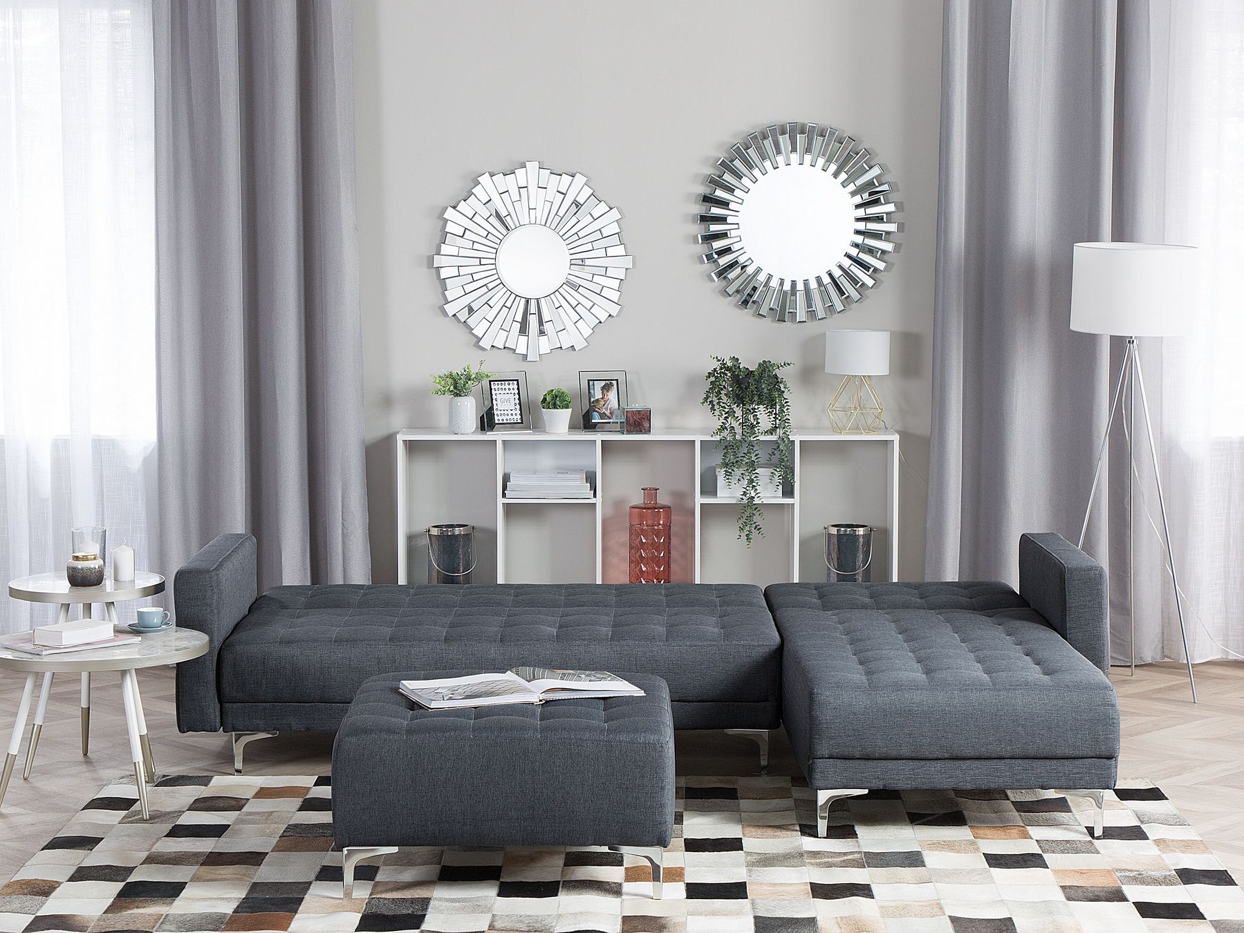 Modular Corner Sofa Bed ABERDEEN Fabric Dark Grey with Ottoman 4 Seater Left Hand