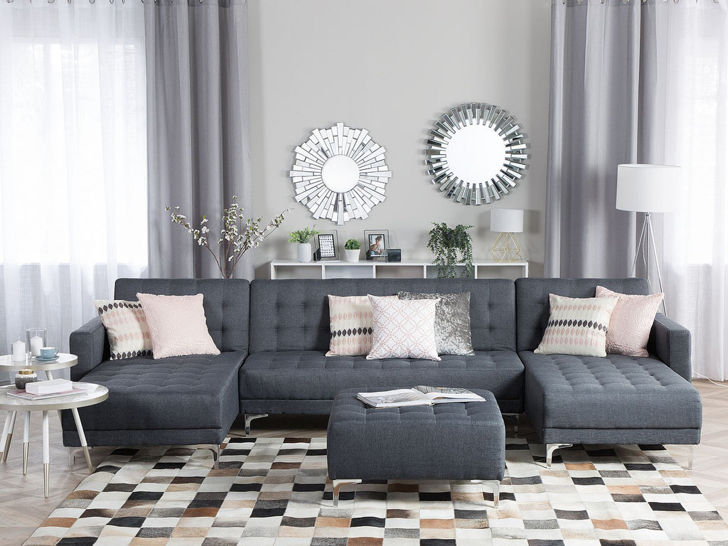 Modular U-Shape Sofa Bed ABERDEEN Fabric Dark Grey 5 Seater