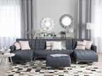 Modular U-Shape Sofa Bed ABERDEEN Fabric Dark Grey 5 Seater