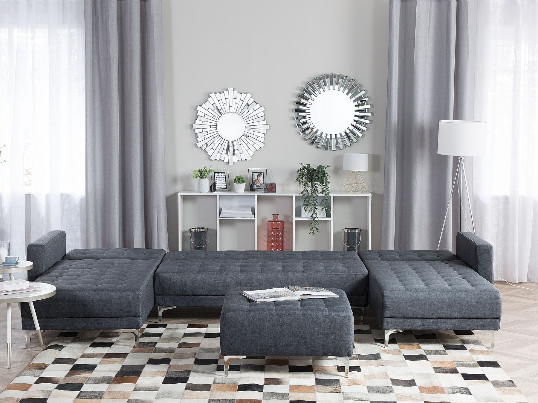 Modular U-Shape Sofa Bed ABERDEEN Fabric Dark Grey 5 Seater
