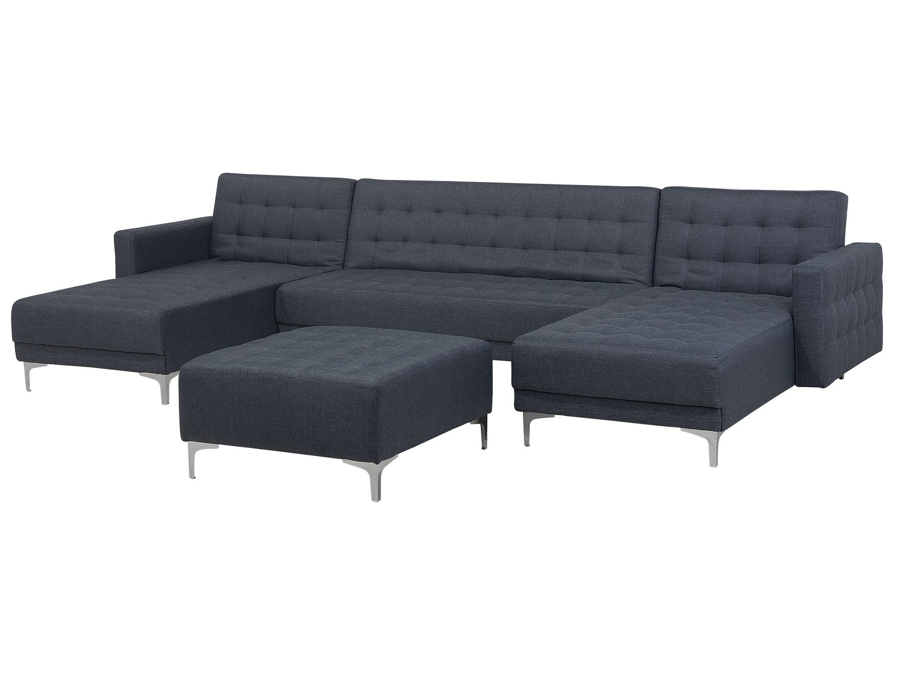 Modular U-Shape Sofa Bed ABERDEEN Fabric Dark Grey with Ottoman 5 Seater