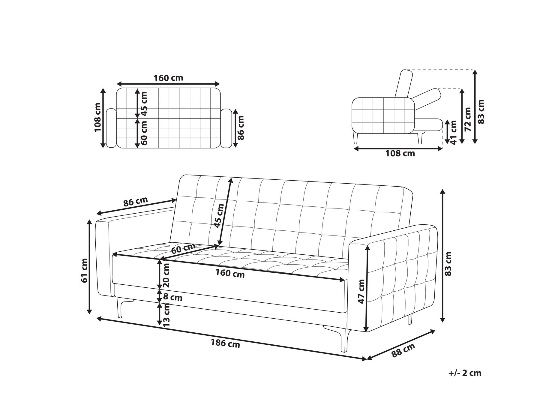 Sofa Bed ABERDEEN Fabric Dark Grey 3 Seater