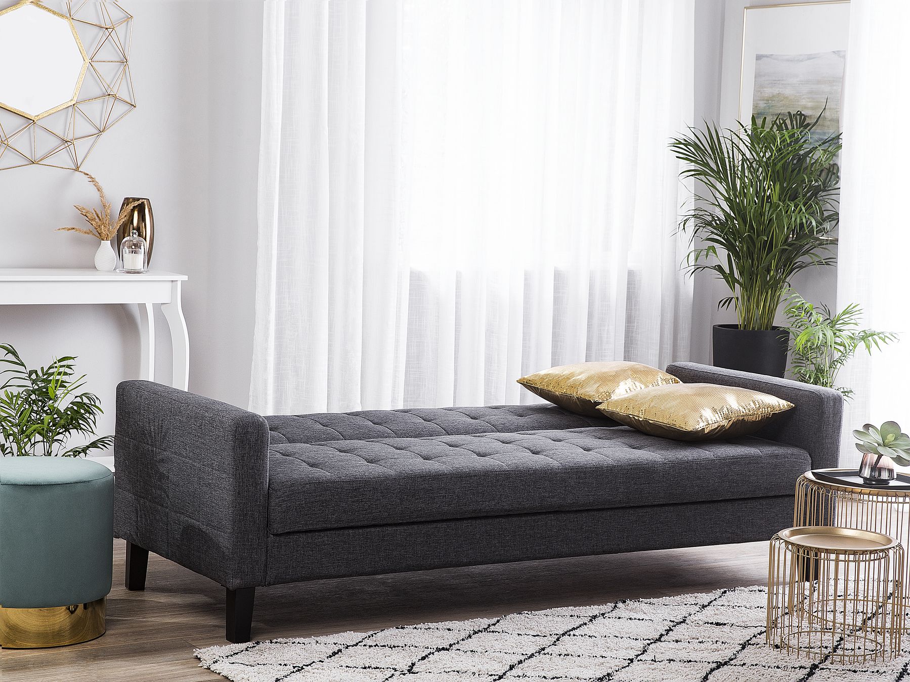 Sofa Bed VEHKOO Fabric Dark Grey 3 Seater