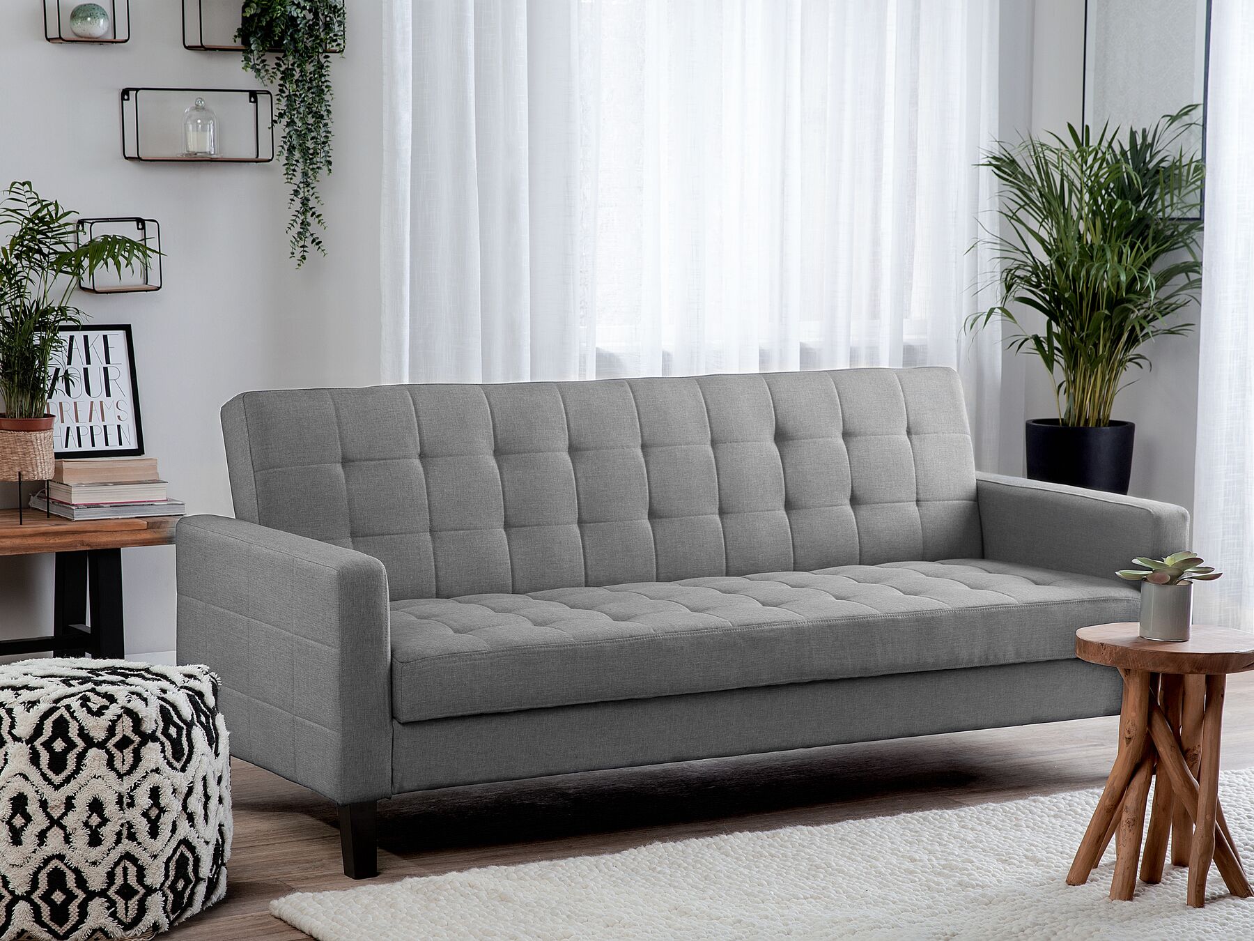 Sofa Bed VEHKOO Fabric Light Grey 3 Seater