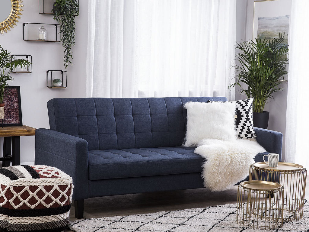 Sofa Bed VEHKOO Fabric Dark Blue 3 Seater