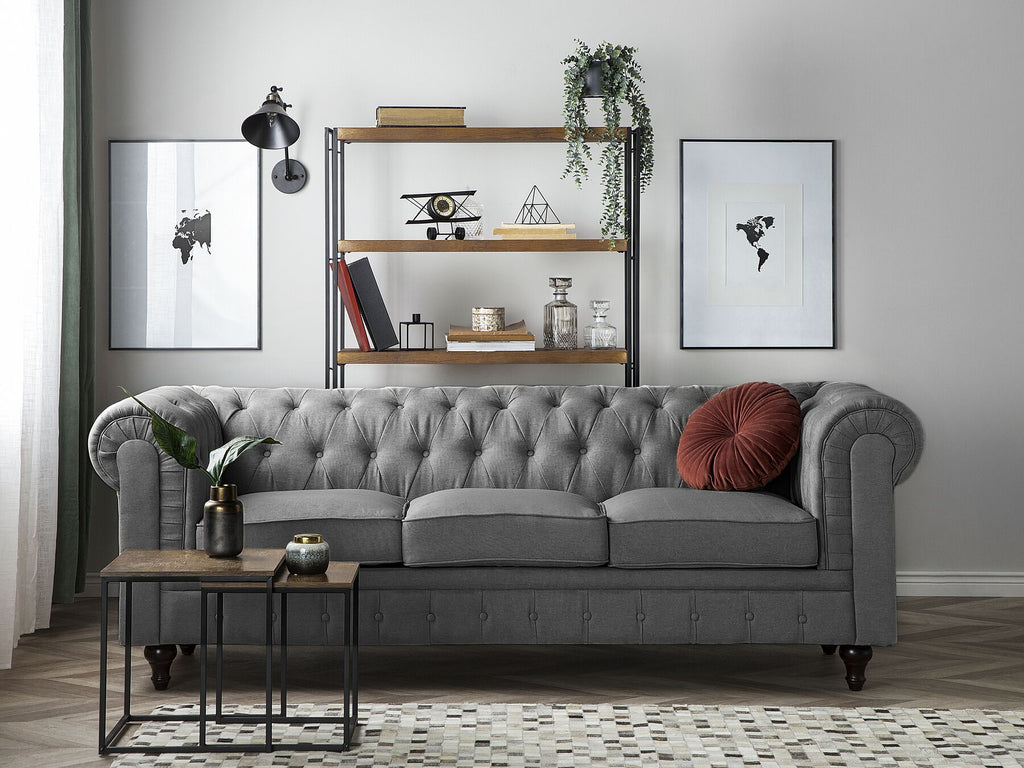 3 Seater Fabric Sofa Grey CHESTERFIELD Big