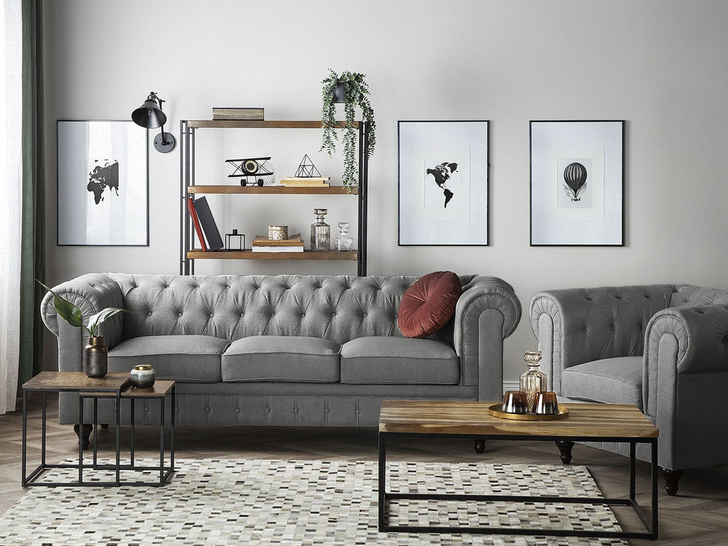 3 Seater Fabric Sofa Grey CHESTERFIELD Big
