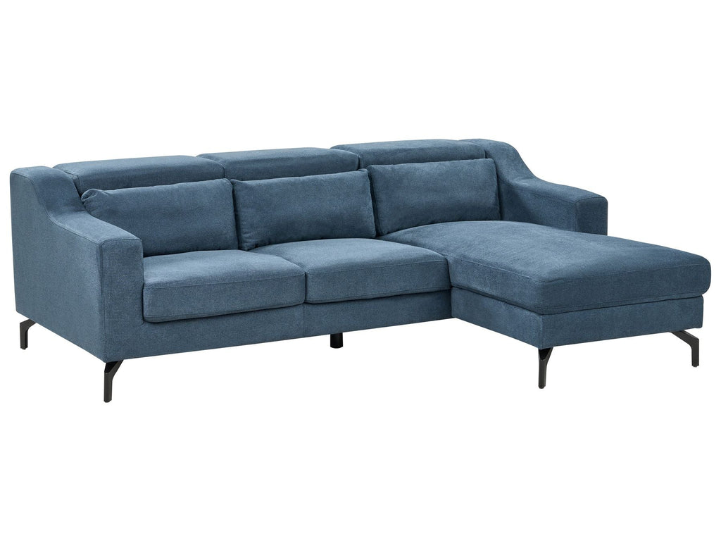 Left Hand Fabric Corner Sofa Navy Blue GLOSLI
