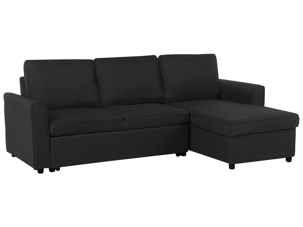 Corner Sofa Bed NESNA Fabric Black with Storage 3 Seater Left Hand