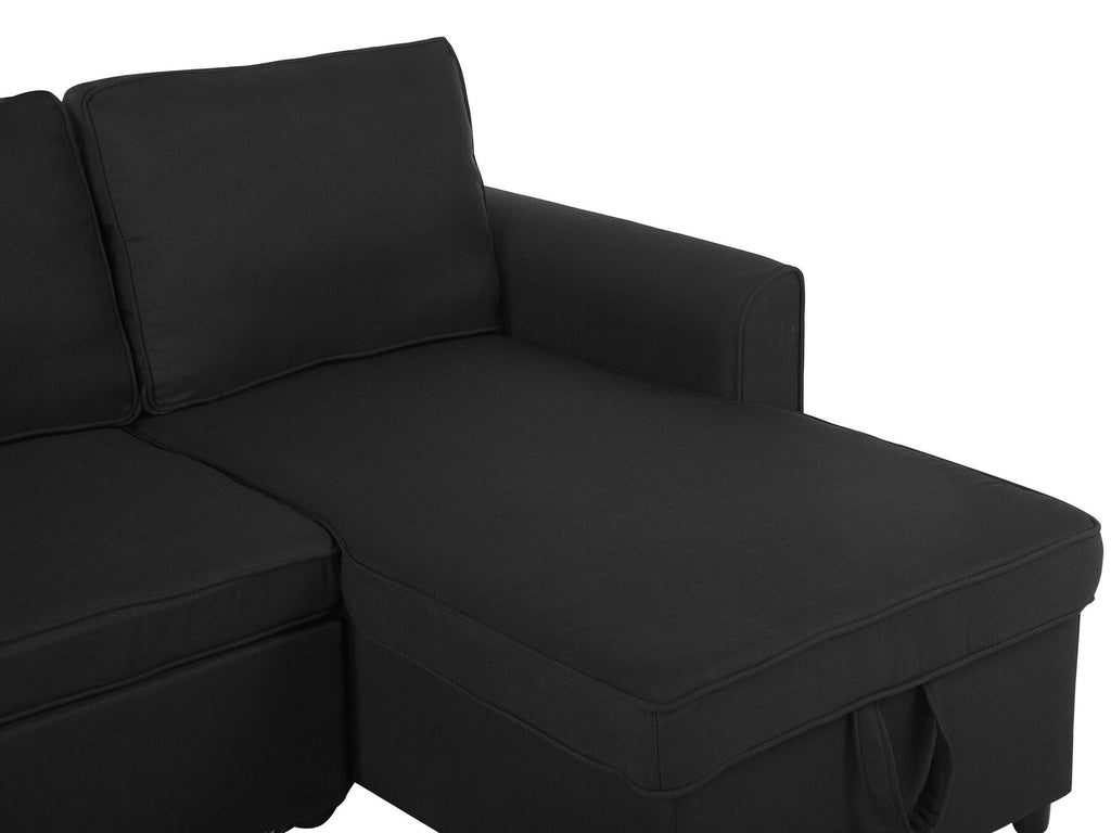 Corner Sofa Bed NESNA Fabric Black with Storage 3 Seater Left Hand