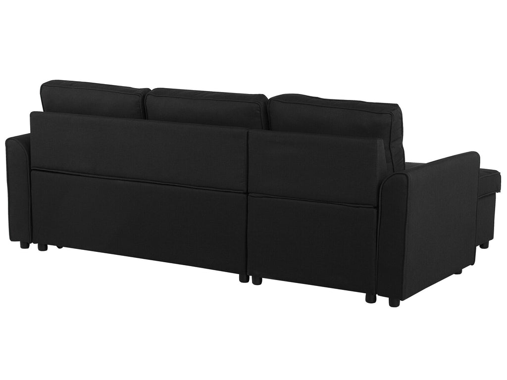 Corner Sofa Bed NESNA Fabric Black with Storage 3 Seater Left Hand