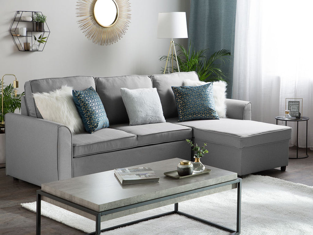 Corner Sofa Bed NESNA Fabric Light Grey with Storage 3 Seater Left Hand