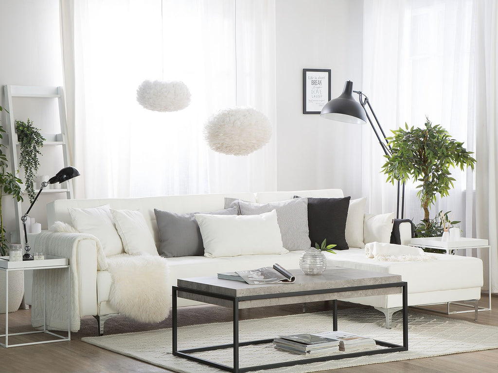 Modular Corner Sofa Bed ABERDEEN Faux Leather White 4 Seater Left Hand