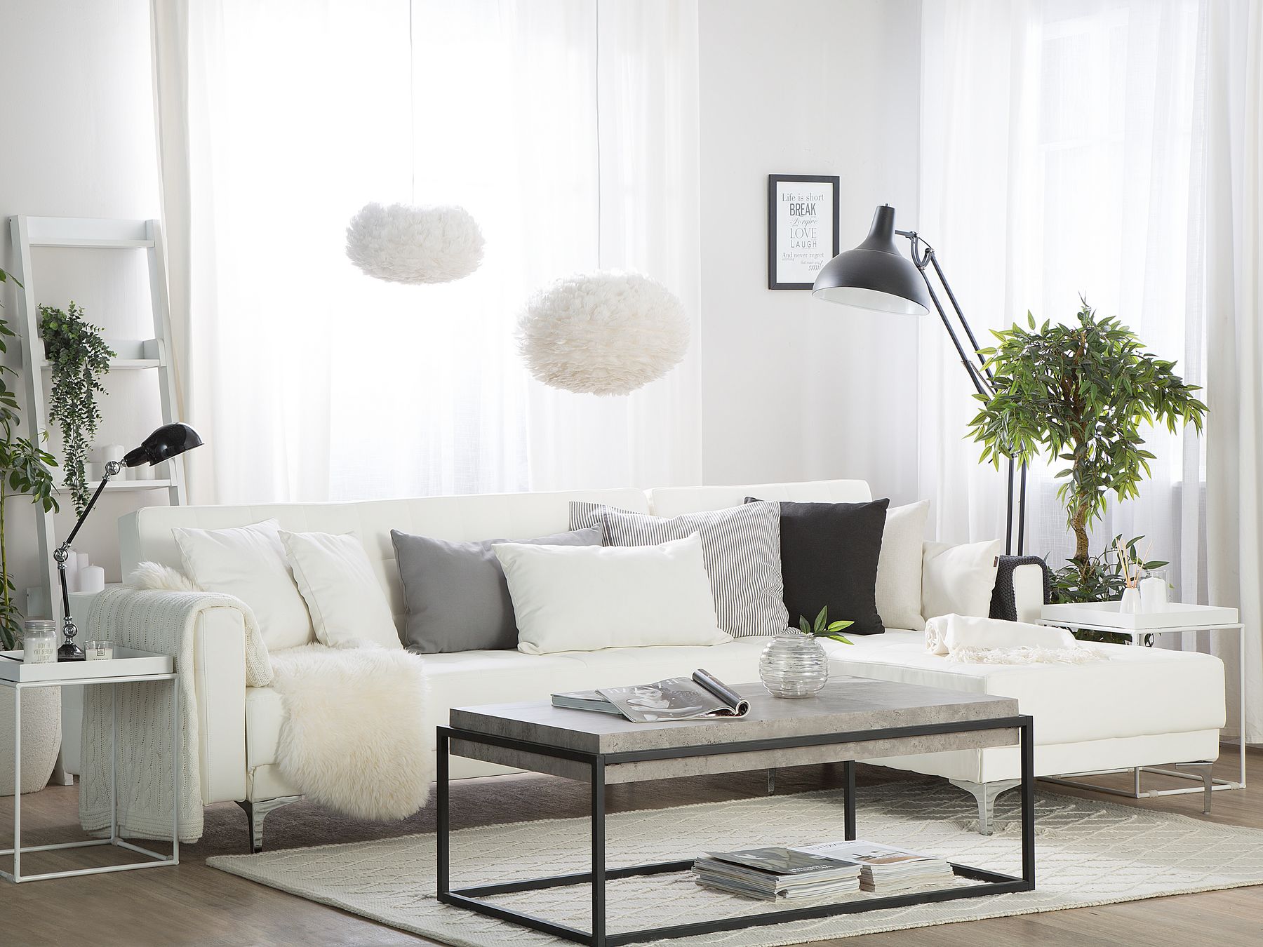 Modular Corner Sofa Bed ABERDEEN Faux Leather White 4 Seater Left Hand