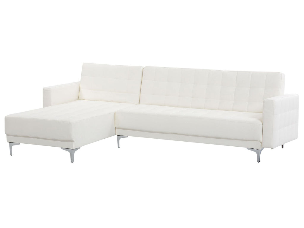 Modular Corner Sofa Bed ABERDEEN Faux Leather White 4 Seater Right Hand